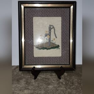 Framed Cross-Stitch Art with Brown Frame